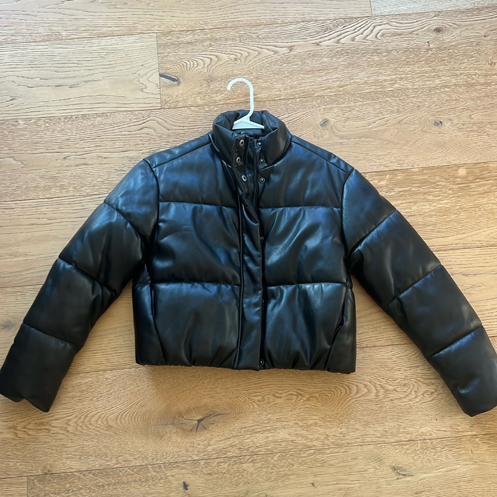 Gap Teen Faux Leather Bomber Puffer Coat Jacket size 12